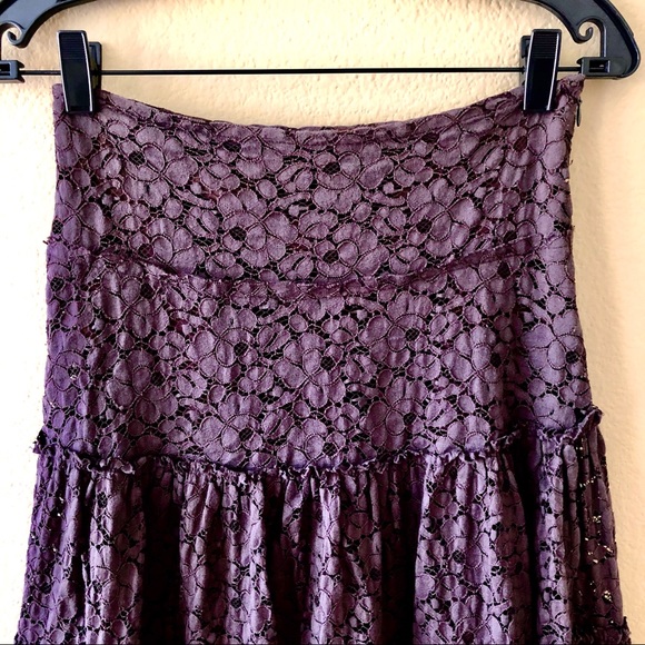 BEBE⚡️Chocolate Brown Lace Tier Boho Skirt_XS - Picture 3 of 9